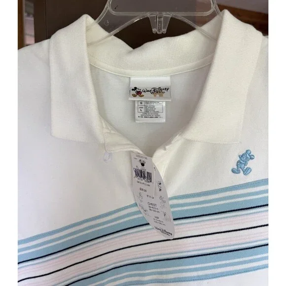 Disney Shirt Women L Sleeveless White Blue Stripe Cotton Mickey Mouse Brand New! - Picture 2 of 8